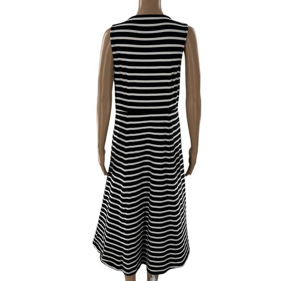 J. Crew Black Striped Cap Sleeve Cotton Knit Midi Dress - Picture 9 of 11